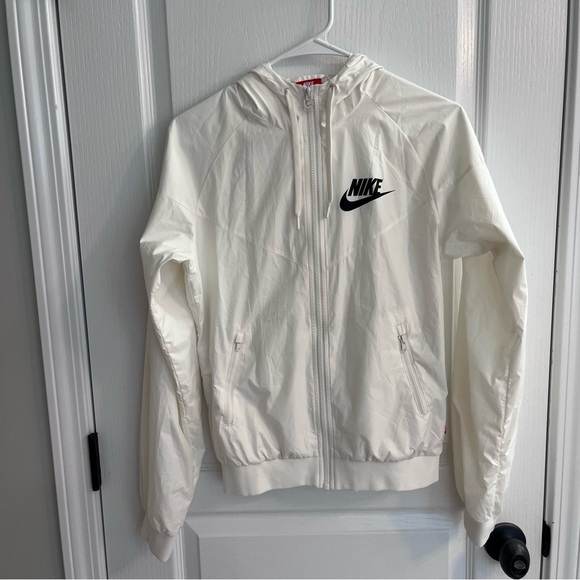 Nike Windrunner White Black Full Zip Up Lightweight Hooded Jacket Small - Picture 2 of 13